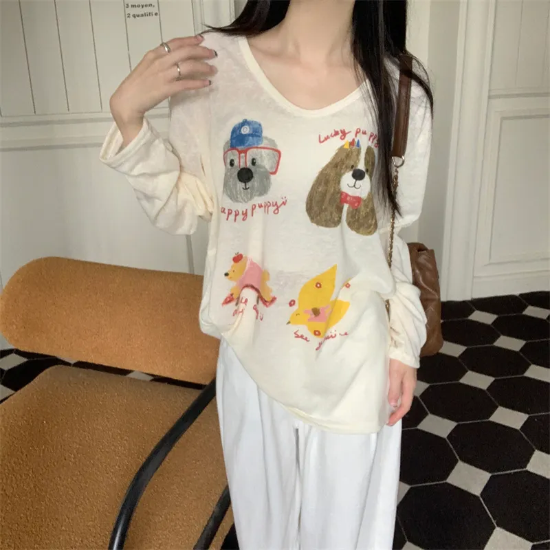 Women's Long Sleeve T-Shirt Sunscreen Top - Autumn Fashionable Lazy Loose Blouse with Fun Prints - Casual Thin Tee for Women showcase 8