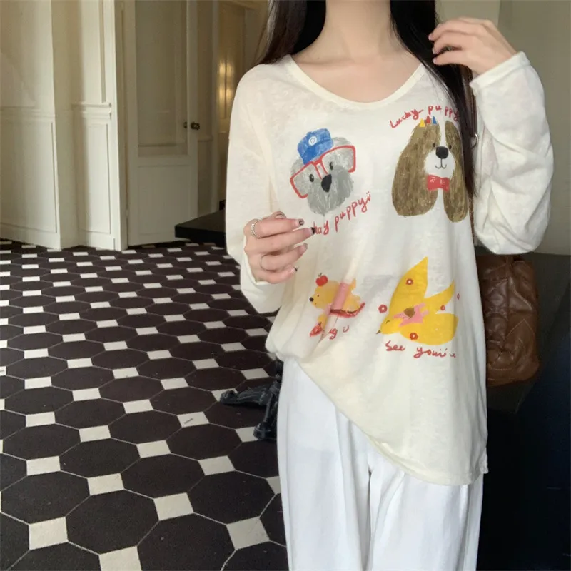Women's Long Sleeve T-Shirt Sunscreen Top - Autumn Fashionable Lazy Loose Blouse with Fun Prints - Casual Thin Tee for Women showcase 5