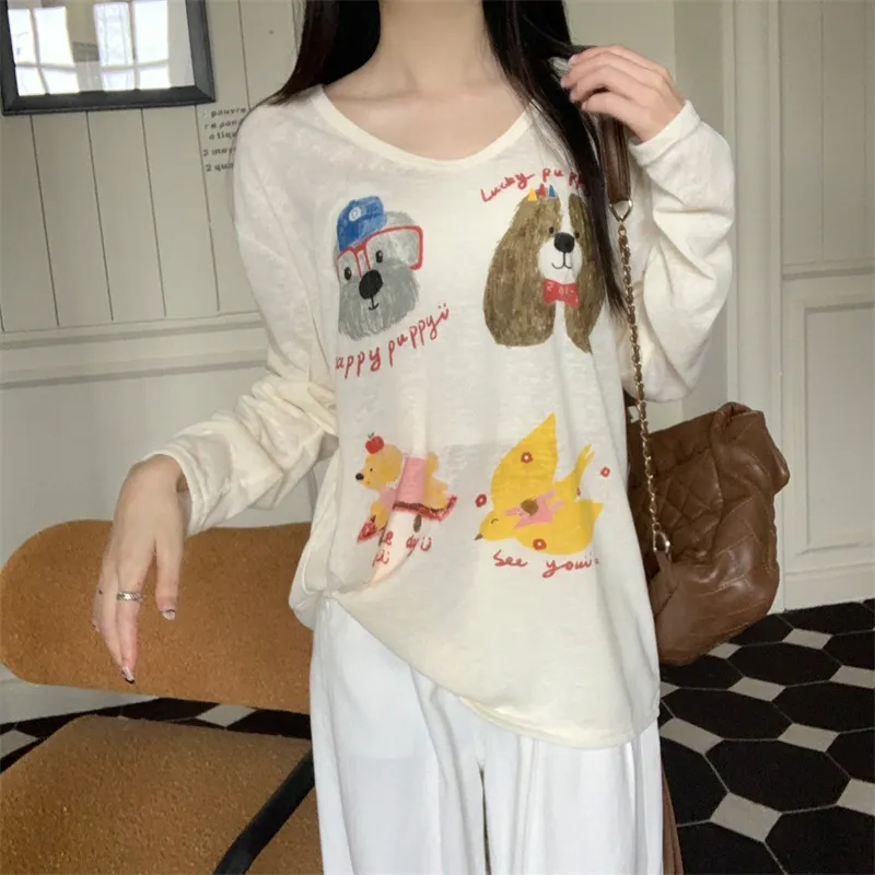 Women's Long Sleeve T-Shirt Sunscreen Top - Autumn Fashionable Lazy Loose Blouse with Fun Prints - Casual Thin Tee for Women showcase 7
