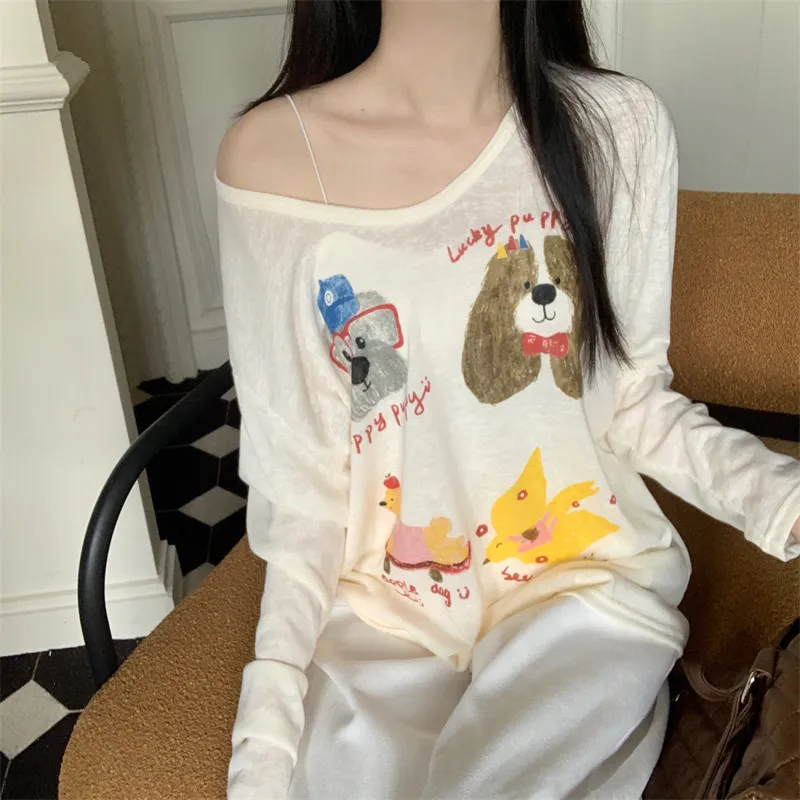 Women's Long Sleeve T-Shirt Sunscreen Top - Autumn Fashionable Lazy Loose Blouse with Fun Prints - Casual Thin Tee for Women showcase 3