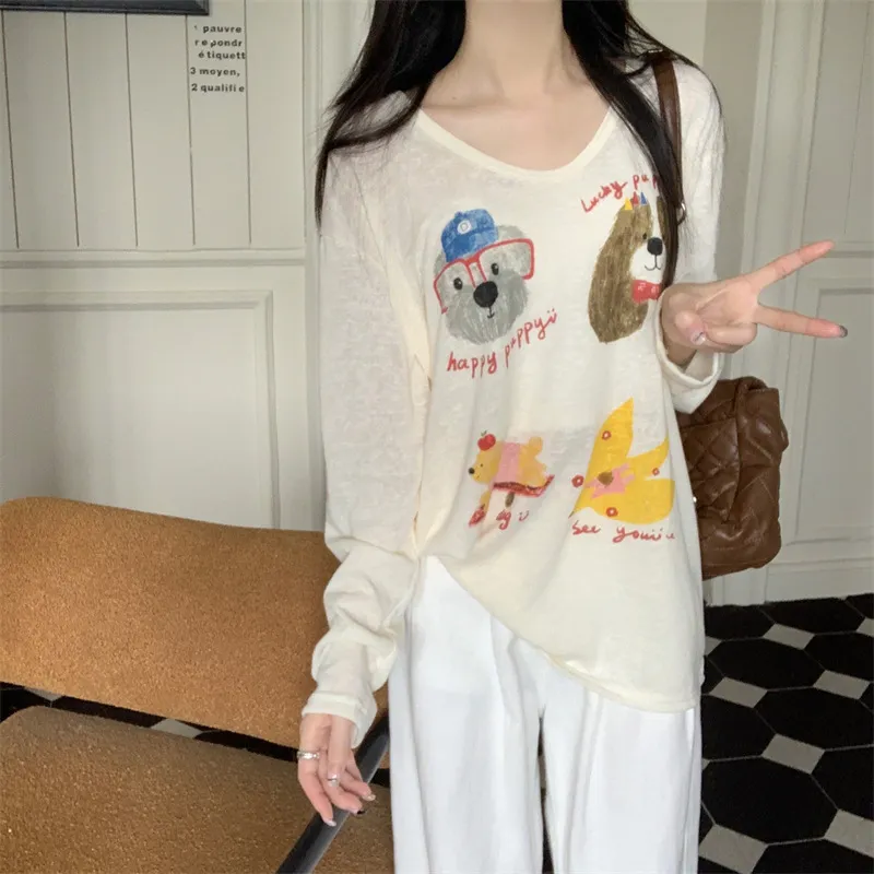 Women's Long Sleeve T-Shirt Sunscreen Top - Autumn Fashionable Lazy Loose Blouse with Fun Prints - Casual Thin Tee for Women showcase 9