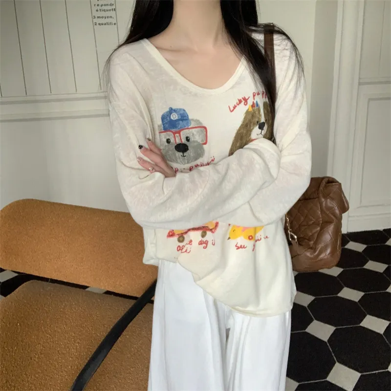 Women's Long Sleeve T-Shirt Sunscreen Top - Autumn Fashionable Lazy Loose Blouse with Fun Prints - Casual Thin Tee for Women showcase 6