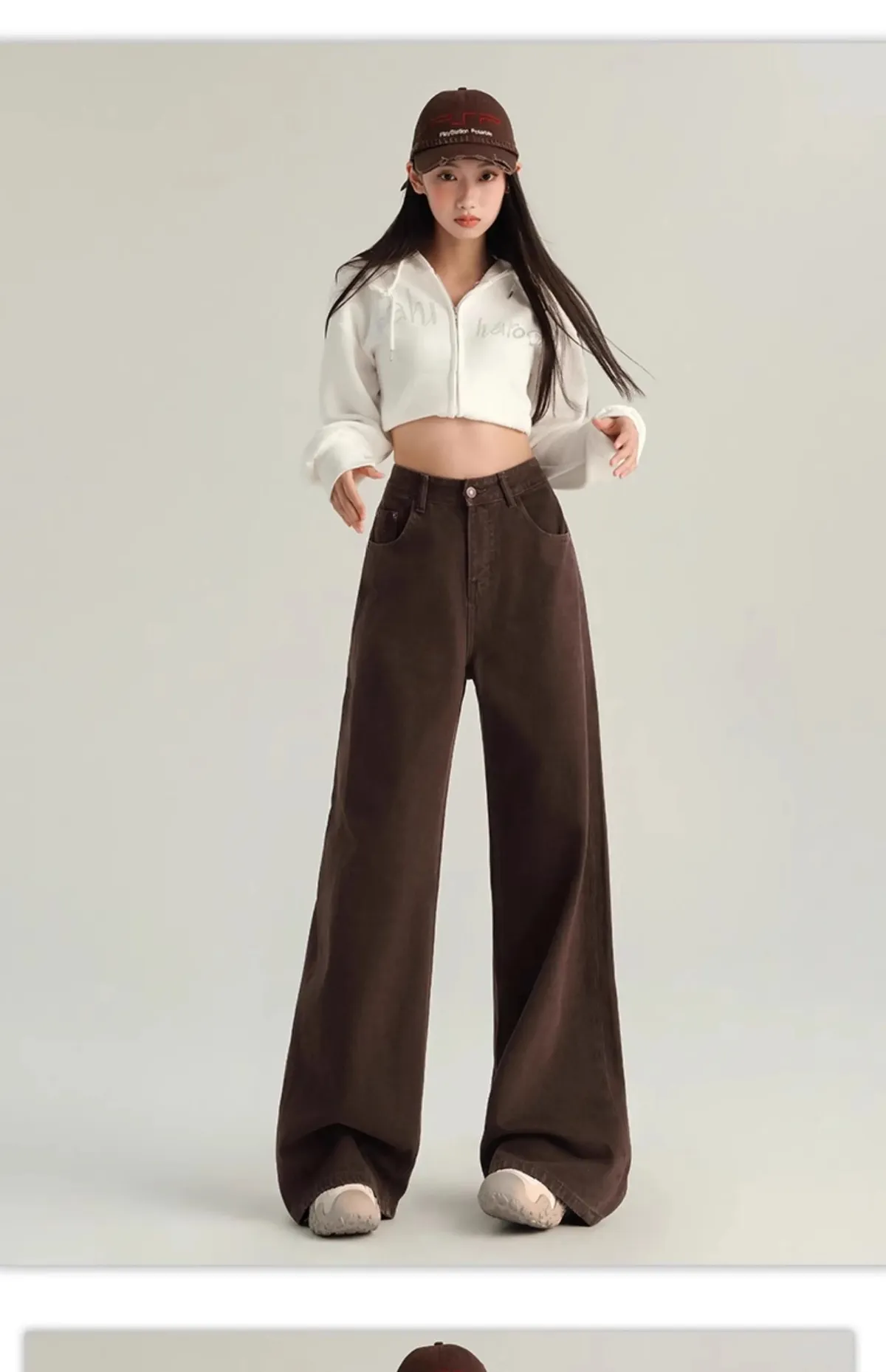 Women's Brown Wide Leg Jeans - Trendy High Waist Slimming Casual Loose Straight Long Pants - Fashionable All-Match Denim Trousers showcase 6