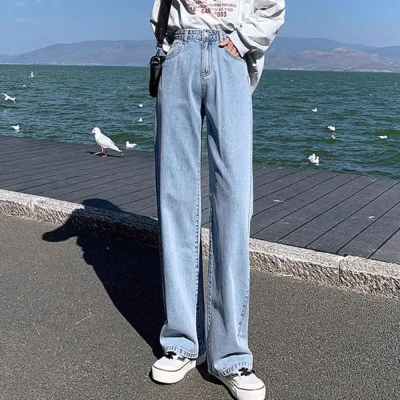 Women's Brown Wide Leg Jeans - Trendy High Waist Slimming Casual Loose Straight Long Pants - Fashionable All-Match Denim Trousers thumbnail 6