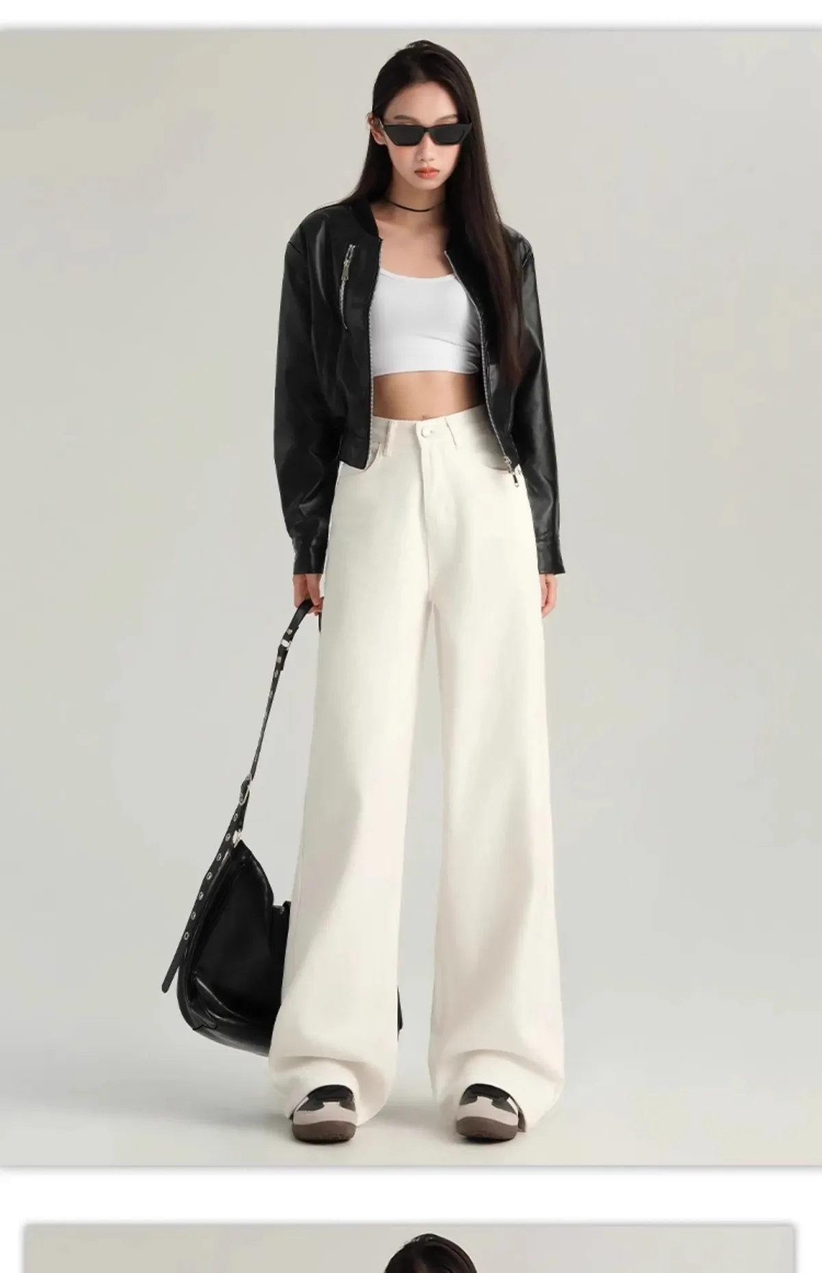 Women's Brown Wide Leg Jeans - Trendy High Waist Slimming Casual Loose Straight Long Pants - Fashionable All-Match Denim Trousers showcase 3
