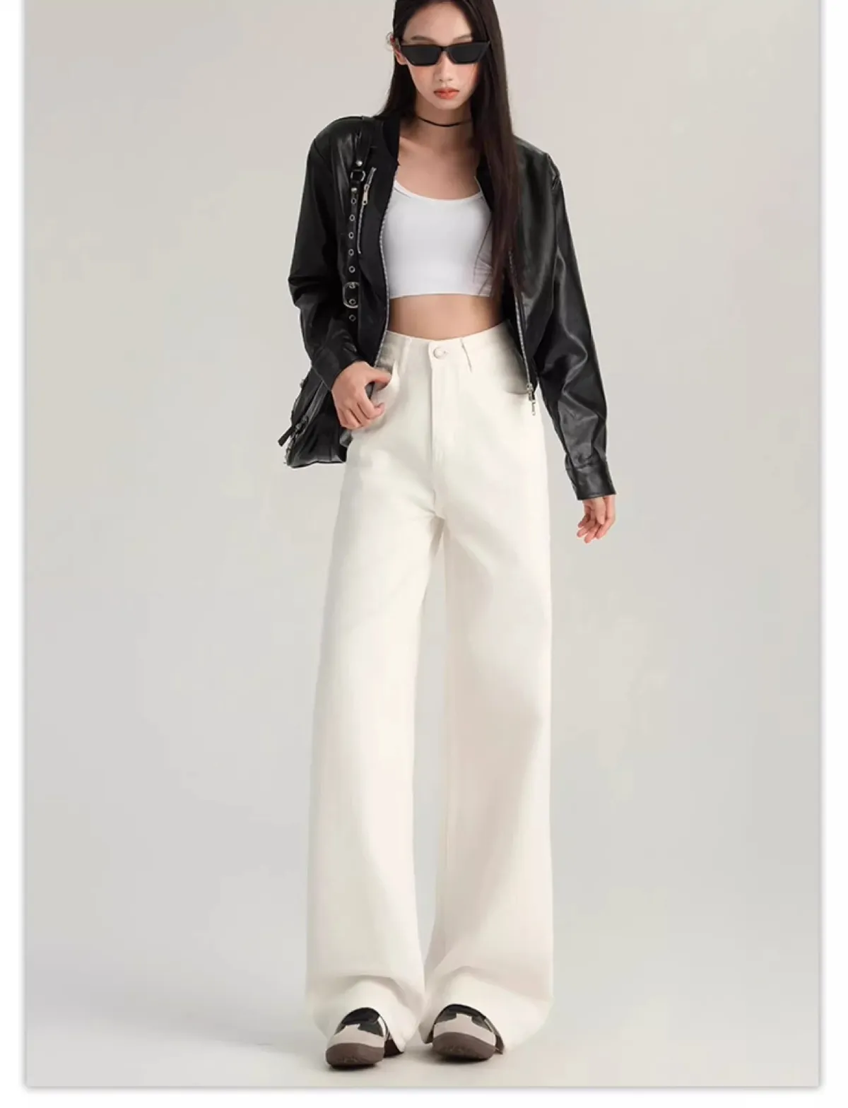Women's Brown Wide Leg Jeans - Trendy High Waist Slimming Casual Loose Straight Long Pants - Fashionable All-Match Denim Trousers showcase 4