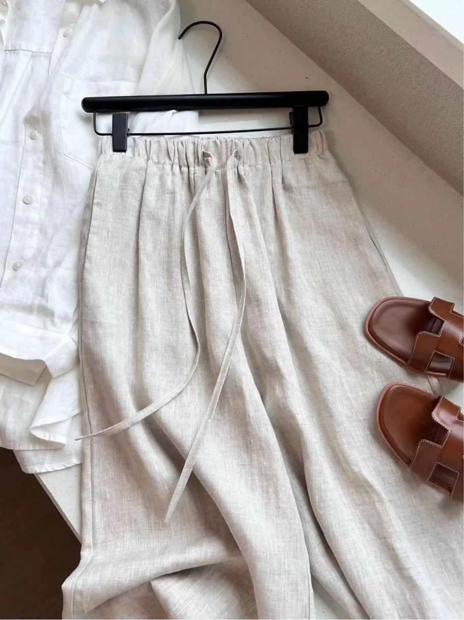 Women's Wide Leg Linen Pants - Tencel Ramie Blend - Summer Casual Trousers - Loose Fit, Comfortable, Stylish - Popular Wutong Style showcase 4