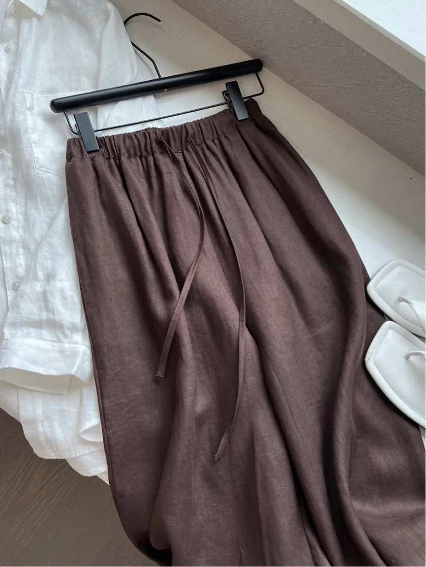 Women's Wide Leg Linen Pants - Tencel Ramie Blend - Summer Casual Trousers - Loose Fit, Comfortable, Stylish - Popular Wutong Style thumbnail 7