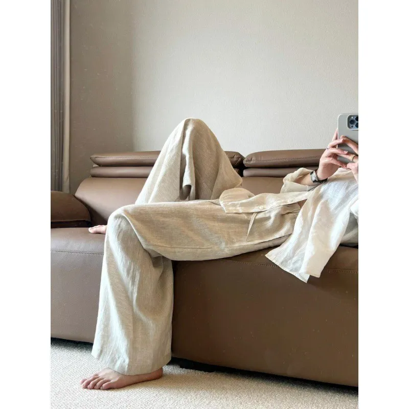 Women's Wide Leg Linen Pants - Tencel Ramie Blend - Summer Casual Trousers - Loose Fit, Comfortable, Stylish - Popular Wutong Style thumbnail 6