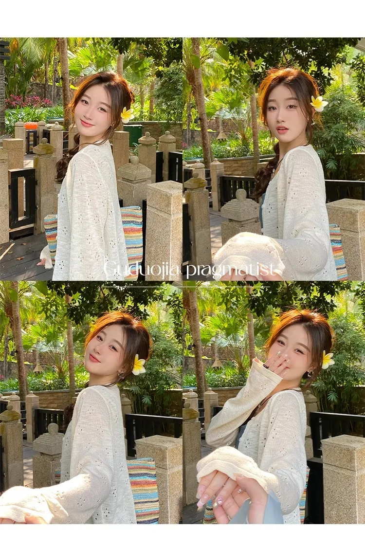 Women's Summer Crochet Knit Cardigan - Thin Sun Protection Air Conditioning Shirt, Versatile Loose Fit Outer Top for Chic Slimming Look showcase 7