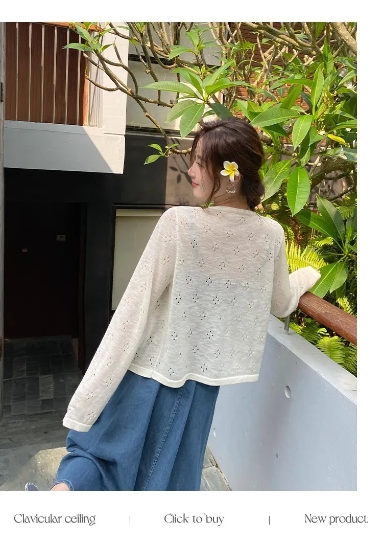 Women's Summer Crochet Knit Cardigan - Thin Sun Protection Air Conditioning Shirt, Versatile Loose Fit Outer Top for Chic Slimming Look showcase 8