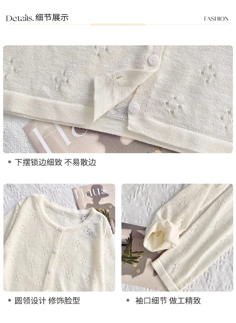 Women's Summer Crochet Knit Cardigan - Thin Sun Protection Air Conditioning Shirt, Versatile Loose Fit Outer Top for Chic Slimming Look showcase 3