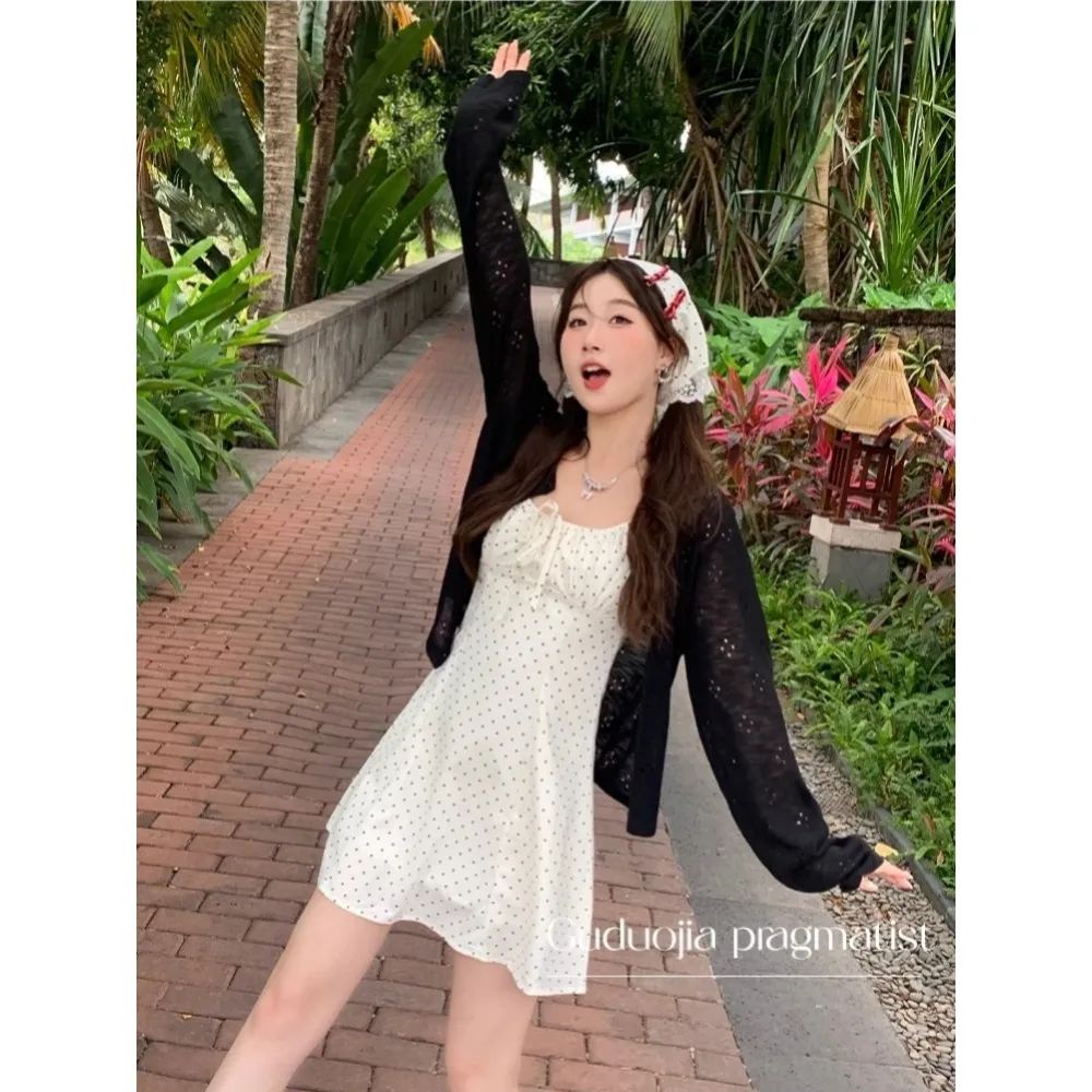 Women's Summer Crochet Knit Cardigan - Thin Sun Protection Air Conditioning Shirt, Versatile Loose Fit Outer Top for Chic Slimming Look thumbnail 4