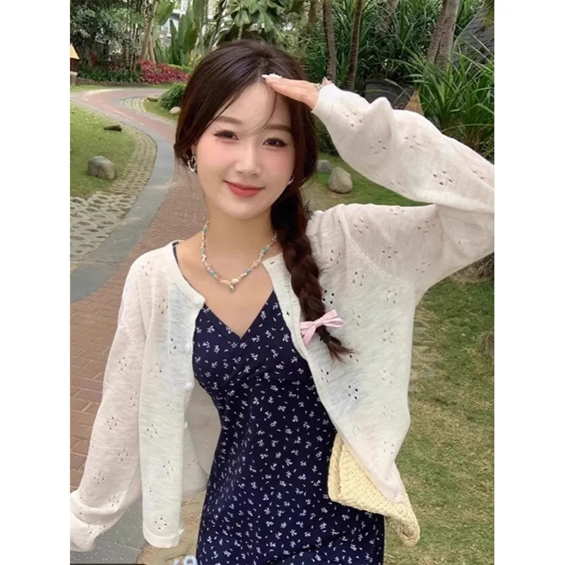 Women's Summer Crochet Knit Cardigan - Thin Sun Protection Air Conditioning Shirt, Versatile Loose Fit Outer Top for Chic Slimming Look thumbnail 5