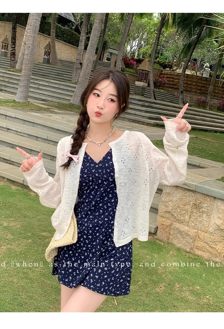 Women's Summer Crochet Knit Cardigan - Thin Sun Protection Air Conditioning Shirt, Versatile Loose Fit Outer Top for Chic Slimming Look showcase 13