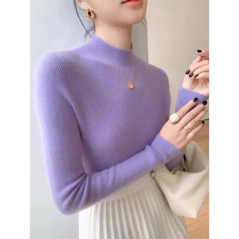 Women's Turtleneck Sweater Slim Fit Long Sleeve Pullover Top - Stylish Autumn Winter Knitwear - Versatile Base Layer for Casual or Dressy Outfits thumbnail 1