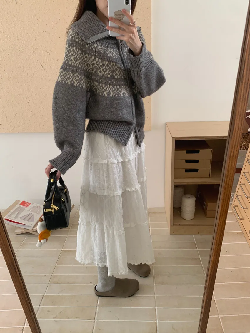 Fair Isle Jacquard Knit Cardigan Sweater - Women's Autumn Winter Zip Up Retro Christmas Top showcase 17