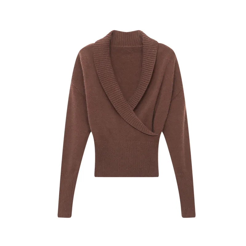 Women's V-Neck Knitted Sweater Cross Design Slim Fit Fashionable Pullover Top Elegant Blogger Style Jumper for Ladies thumbnail 5