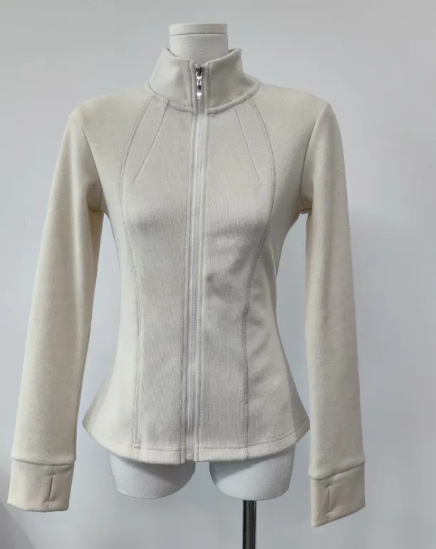 Women's Fleece Lined Sweatshirt Jacket - Slim Fit Winter Warm Top - Double Sided Fleece Base Layer for Windbreaker - Apricot Color thumbnail 9