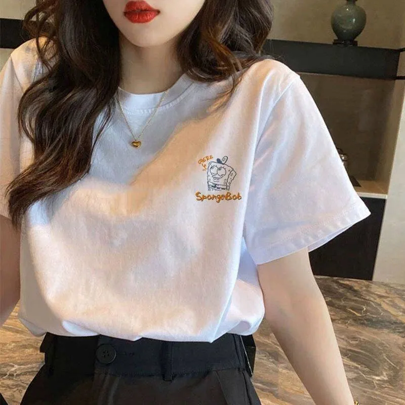 Women's Plus Size Cotton T-Shirt - Loose Fit Short Sleeve Tee for Summer - Casual White Top, Trendy Basic Bottoming Shirt showcase 7