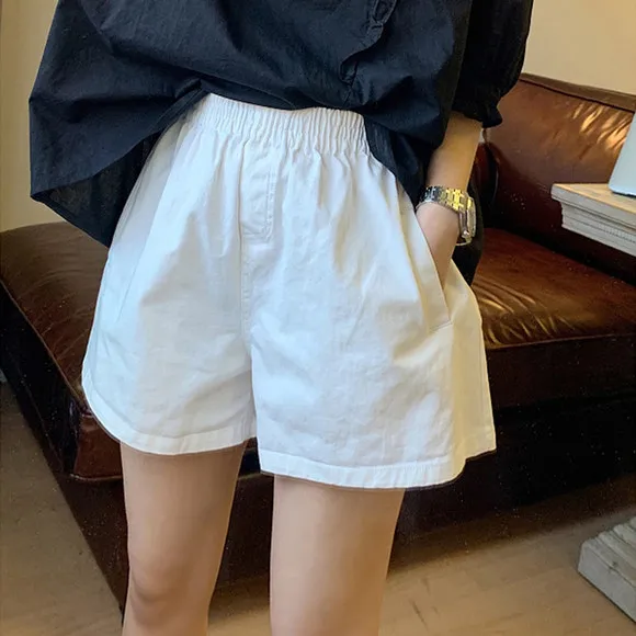Women's White Shorts - High Waisted, Wide Leg, Loose Fit, A-Line - Summer Casual Hot Pants - Trendy Instagram Style - Versatile & Slimming thumbnail 1