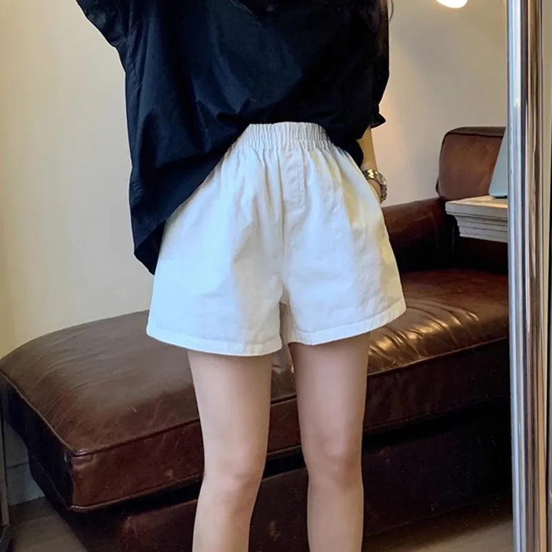 Women's White Shorts - High Waisted, Wide Leg, Loose Fit, A-Line - Summer Casual Hot Pants - Trendy Instagram Style - Versatile & Slimming thumbnail 2