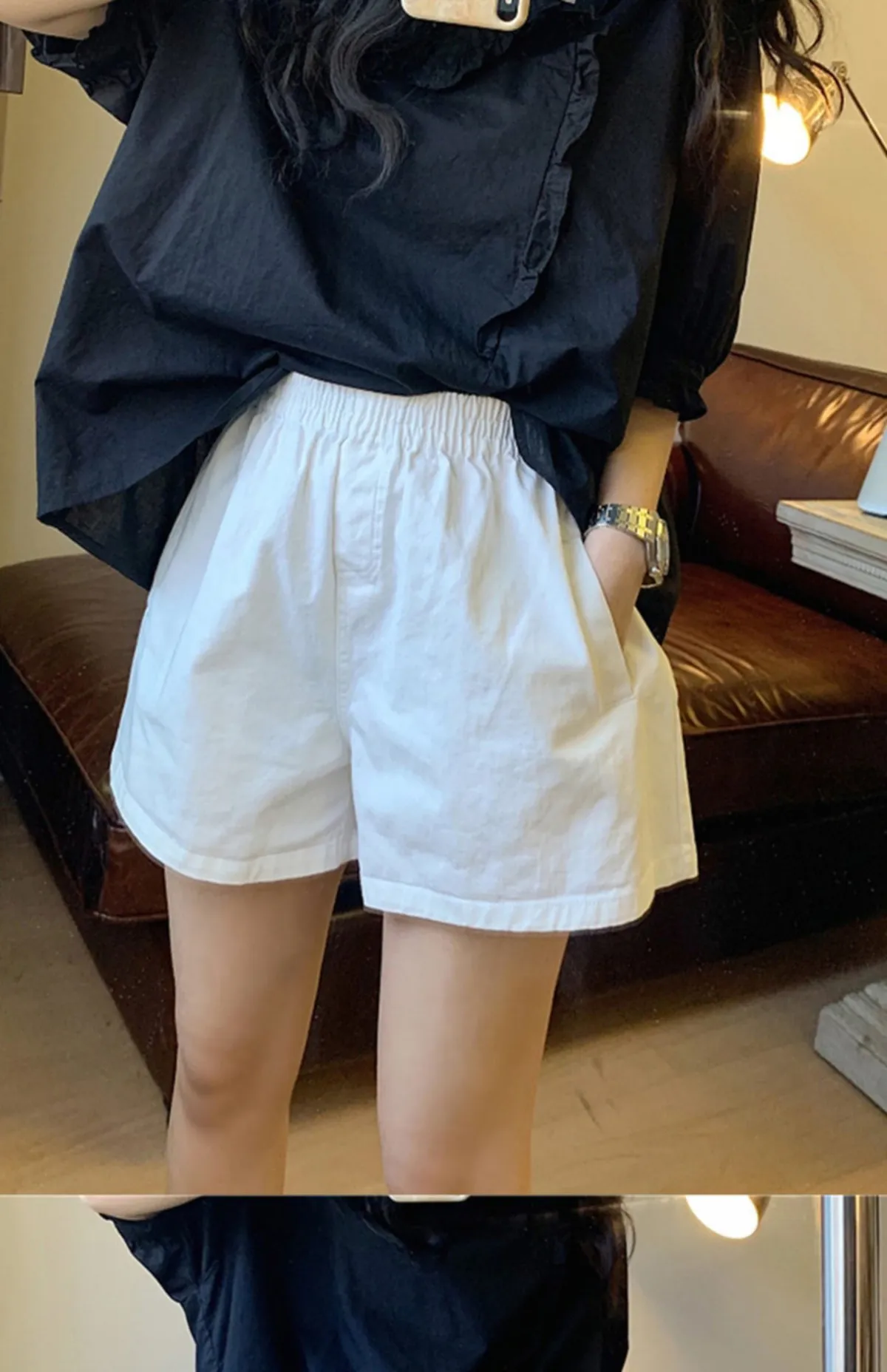 Women's White Shorts - High Waisted, Wide Leg, Loose Fit, A-Line - Summer Casual Hot Pants - Trendy Instagram Style - Versatile & Slimming showcase 1