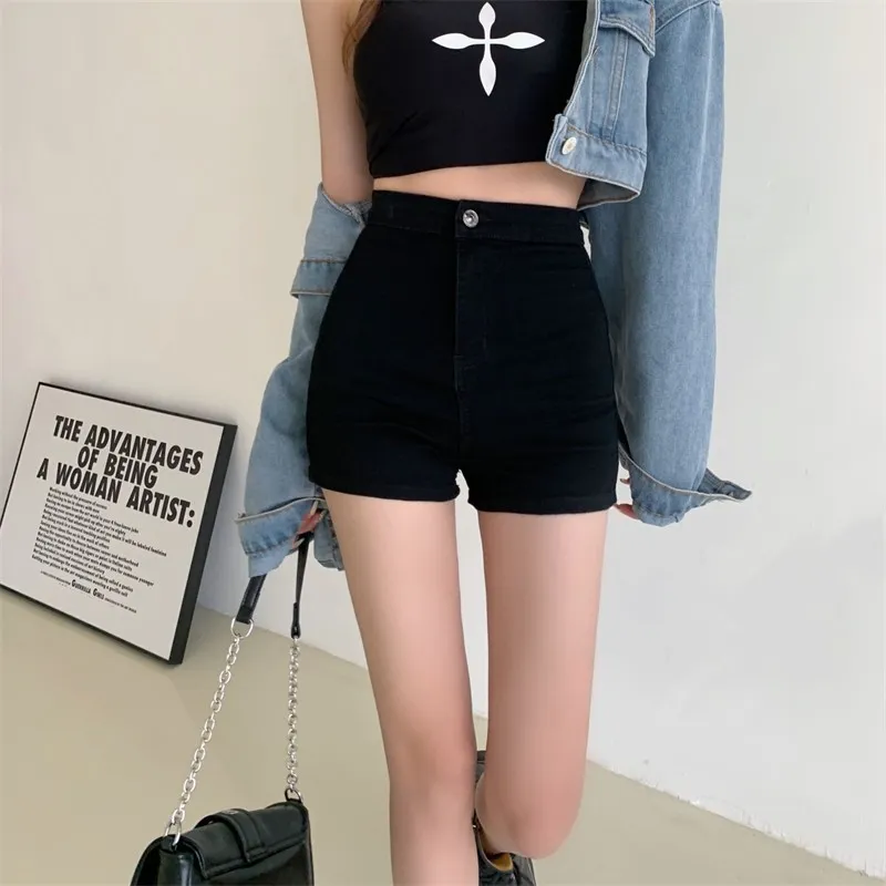 High Waisted Black Denim Shorts for Women - Slim Fit, Hong Kong Style, Sexy Hot Pants, Tight Super Shorts, Summer Fashion thumbnail 4