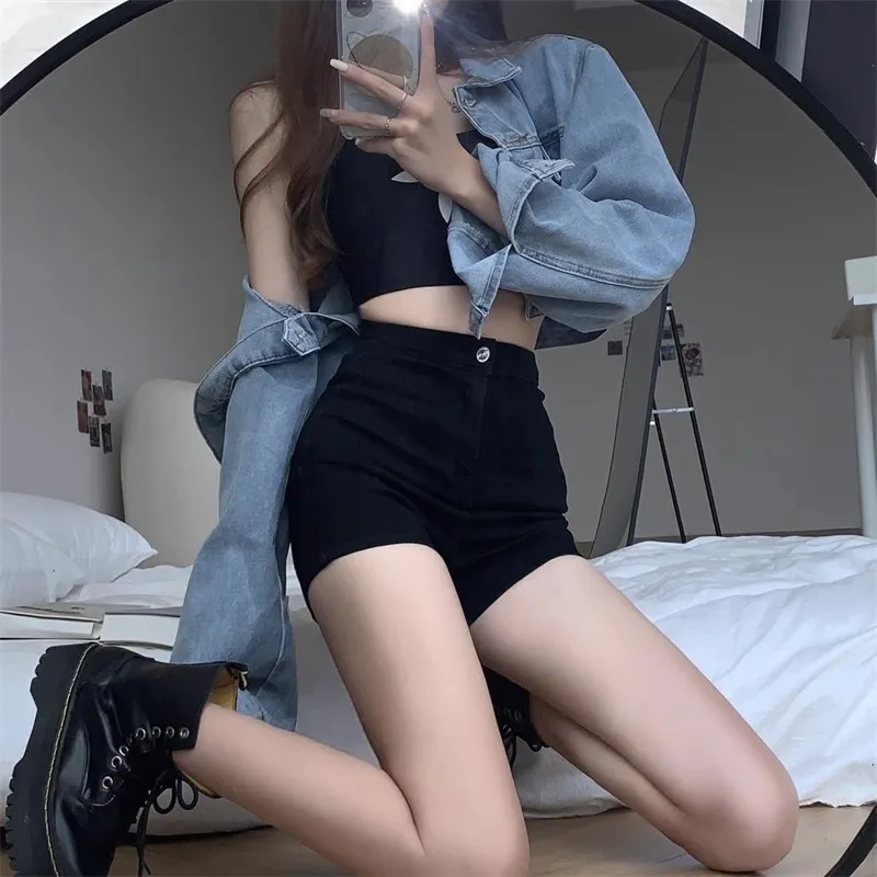 High Waisted Black Denim Shorts for Women - Slim Fit, Hong Kong Style, Sexy Hot Pants, Tight Super Shorts, Summer Fashion thumbnail 6