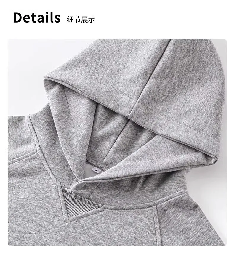 Women's Gray Fleece-Lined Short Sweatshirt - Autumn/Winter Slim Fit Hooded Pullover - Trendy Right Shoulder Design - Warm and Comfortable Inner Wear Top showcase 9