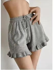 Women's Casual Lace Waffle Shorts - Trendy Summer Elastic Waist Tie Ruffle Sports Hot Pants - Versatile Loungewear & Activewear showcase 6