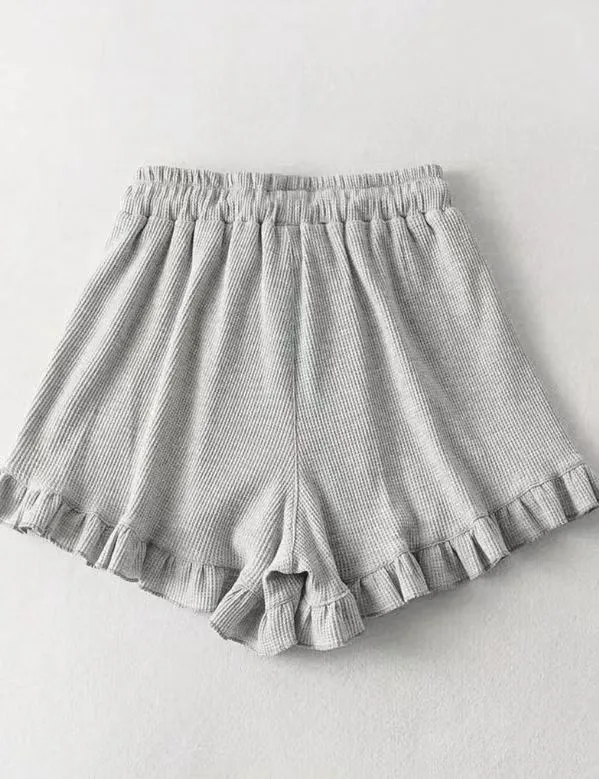 Women's Casual Lace Waffle Shorts - Trendy Summer Elastic Waist Tie Ruffle Sports Hot Pants - Versatile Loungewear & Activewear showcase 3