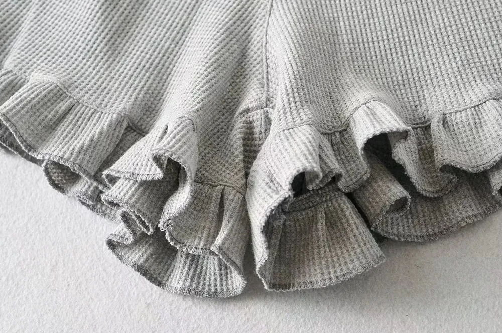 Women's Casual Lace Waffle Shorts - Trendy Summer Elastic Waist Tie Ruffle Sports Hot Pants - Versatile Loungewear & Activewear showcase 17