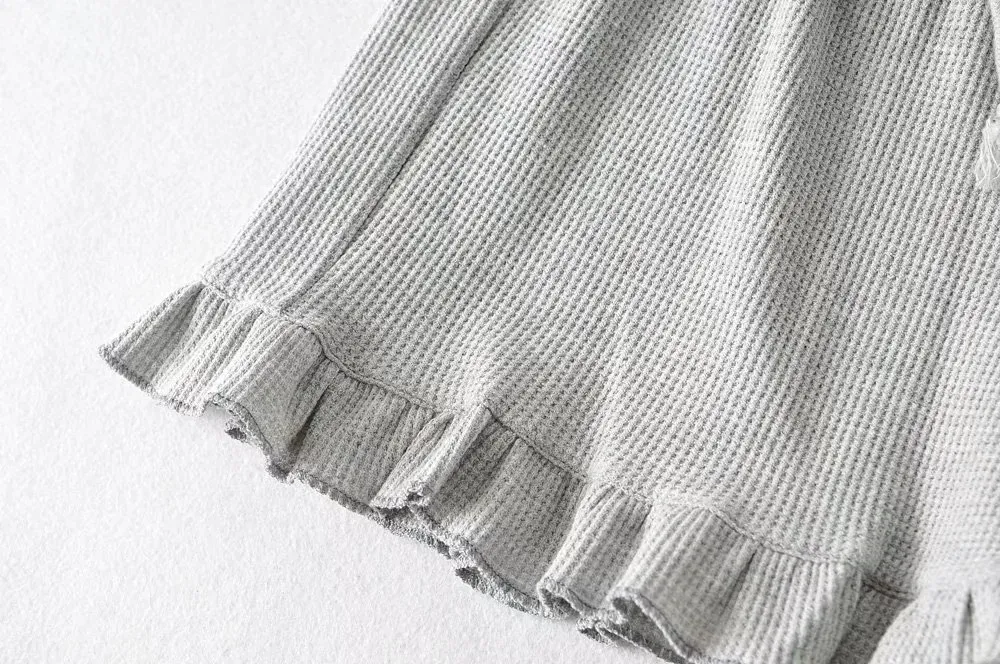 Women's Casual Lace Waffle Shorts - Trendy Summer Elastic Waist Tie Ruffle Sports Hot Pants - Versatile Loungewear & Activewear showcase 20