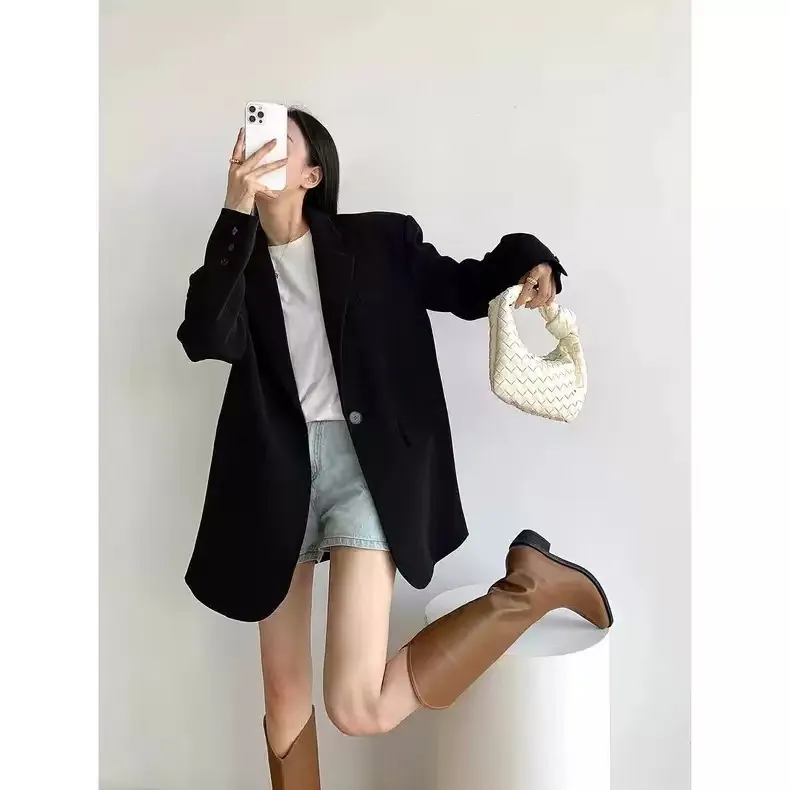 Women's Black Blazer Suit Set - Korean Style Casual Commuting Jacket & Pants - Elegant Spring/Autumn Fashion Outfit thumbnail 6