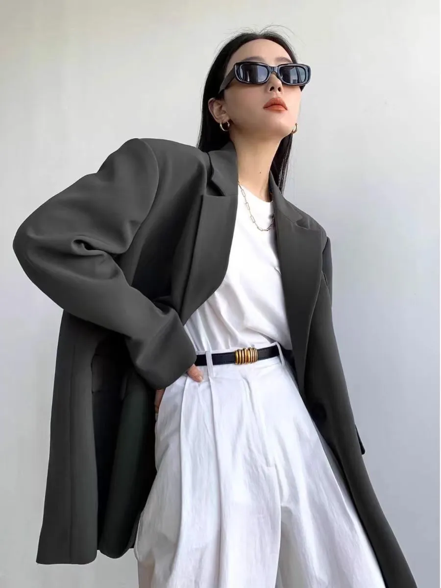 Women's Black Blazer Suit Set - Korean Style Casual Commuting Jacket & Pants - Elegant Spring/Autumn Fashion Outfit showcase 2