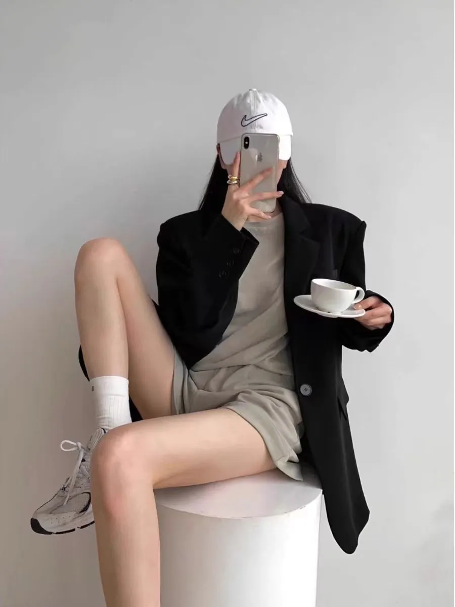 Women's Black Blazer Suit Set - Korean Style Casual Commuting Jacket & Pants - Elegant Spring/Autumn Fashion Outfit showcase 6