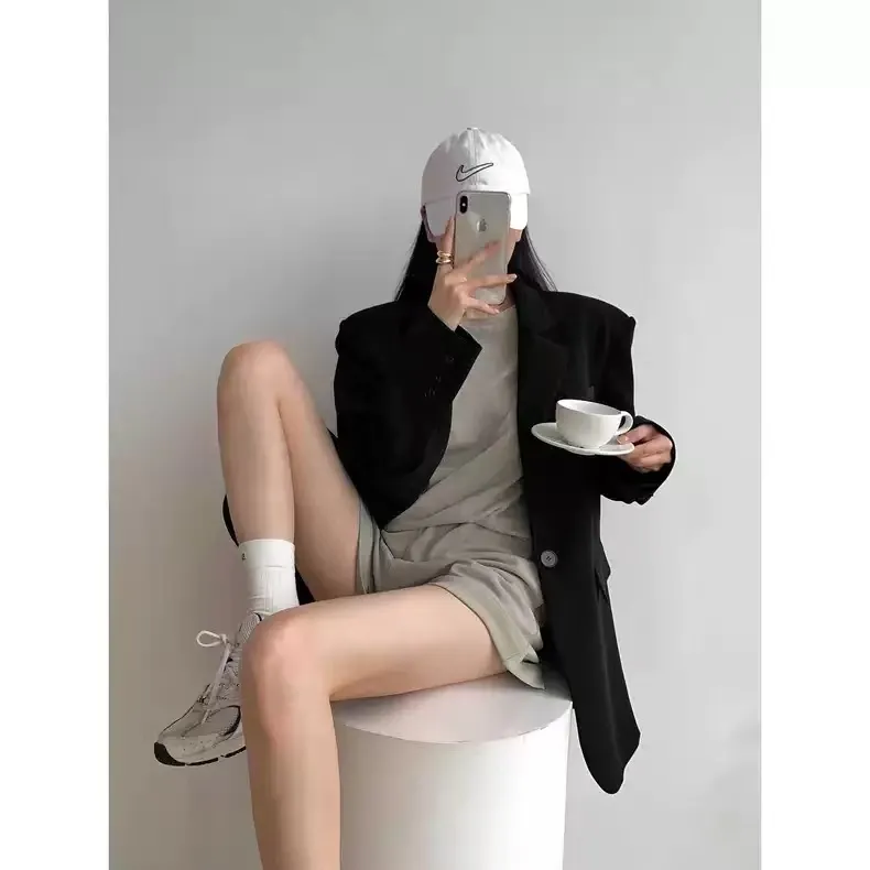 Women's Black Blazer Suit Set - Korean Style Casual Commuting Jacket & Pants - Elegant Spring/Autumn Fashion Outfit thumbnail 3