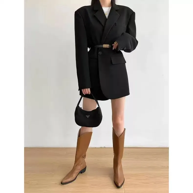 Women's Black Blazer Suit Set - Korean Style Casual Commuting Jacket & Pants - Elegant Spring/Autumn Fashion Outfit showcase 11
