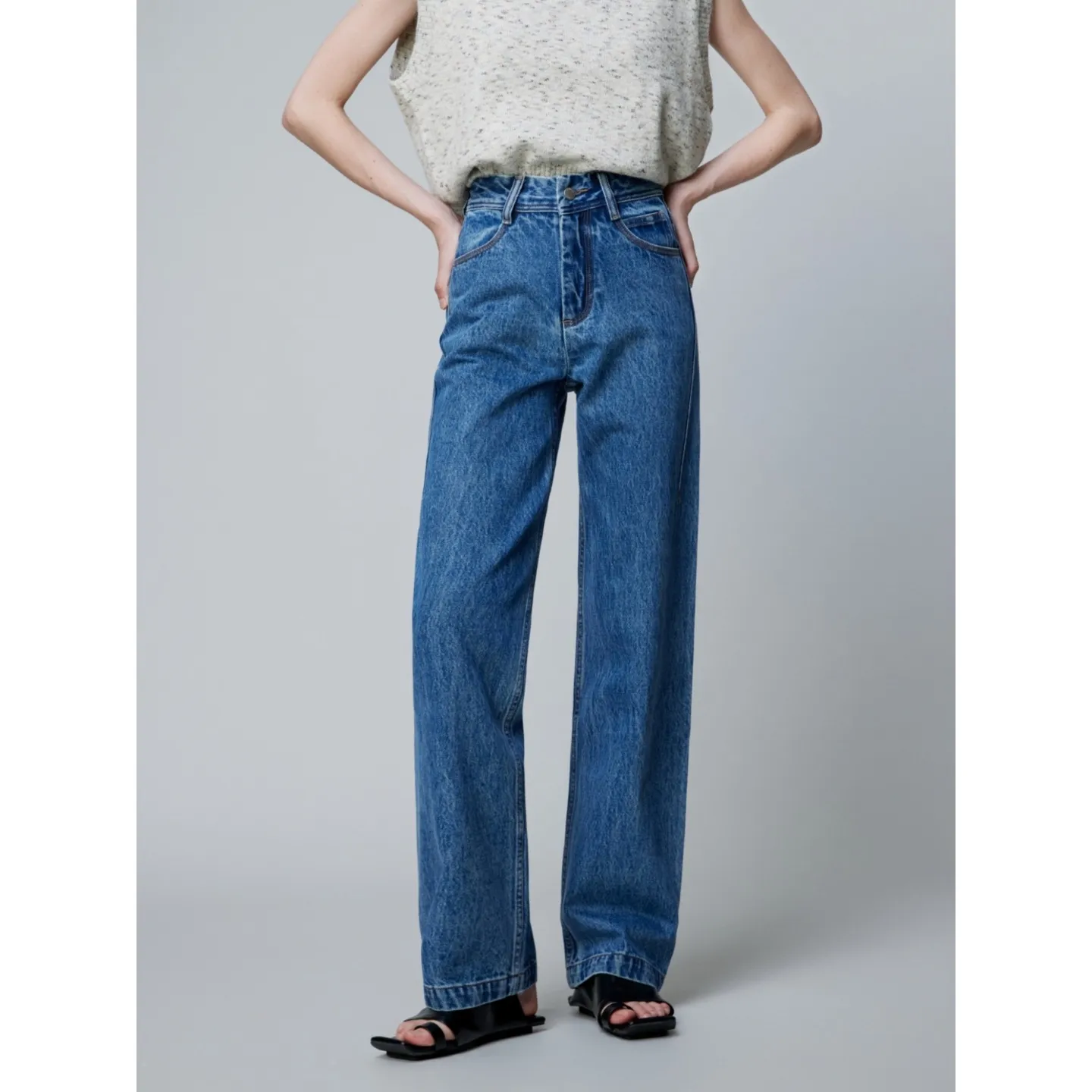 Women's High-Waisted Straight Leg Jeans - Premium Denim, Slimming Fit, Light Luxury Texture, Spring Fashion 2026 - Available in Three Colors thumbnail 6