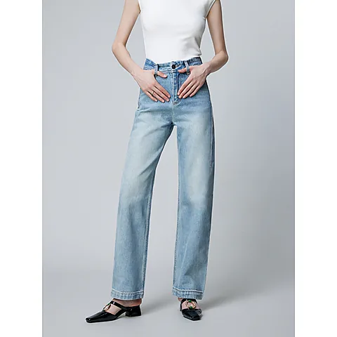Women's High-Waisted Straight Leg Jeans - Premium Denim, Slimming Fit, Light Luxury Texture, Spring Fashion 2026 - Available in Three Colors