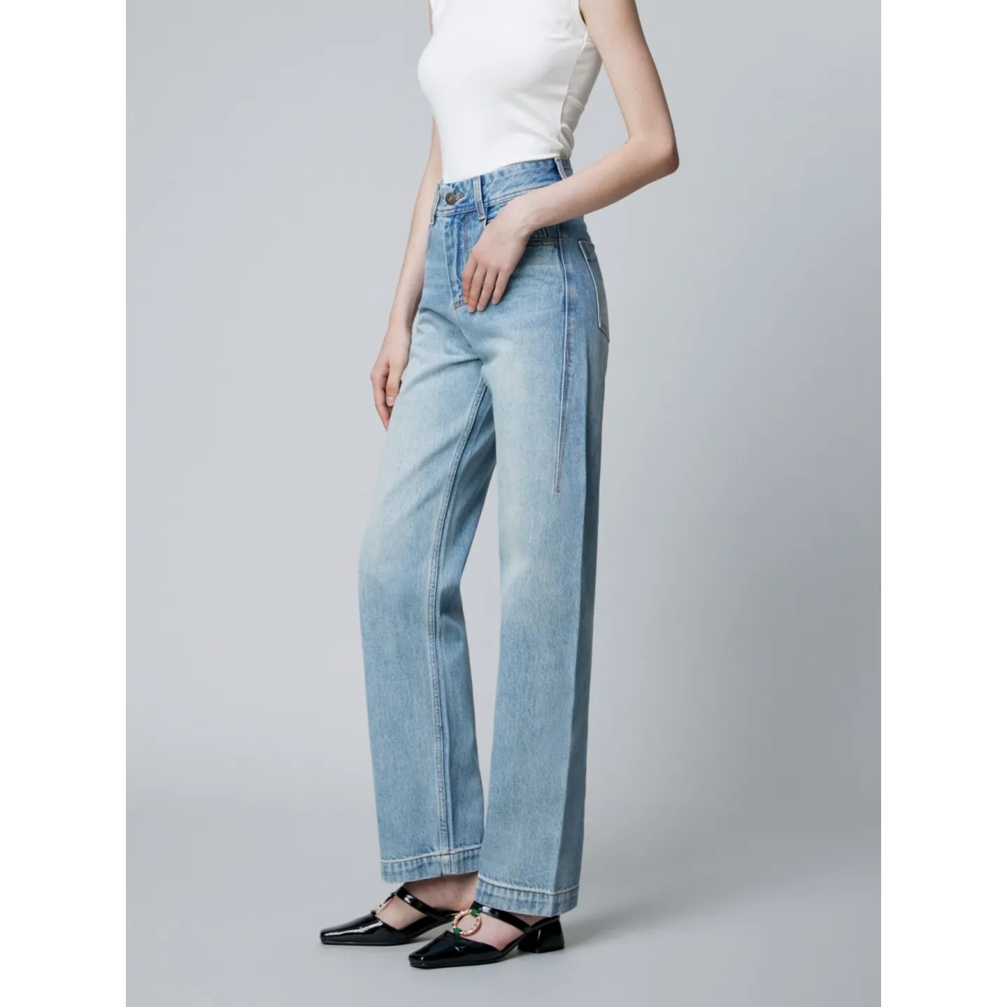 Women's High-Waisted Straight Leg Jeans - Premium Denim, Slimming Fit, Light Luxury Texture, Spring Fashion 2026 - Available in Three Colors thumbnail 3