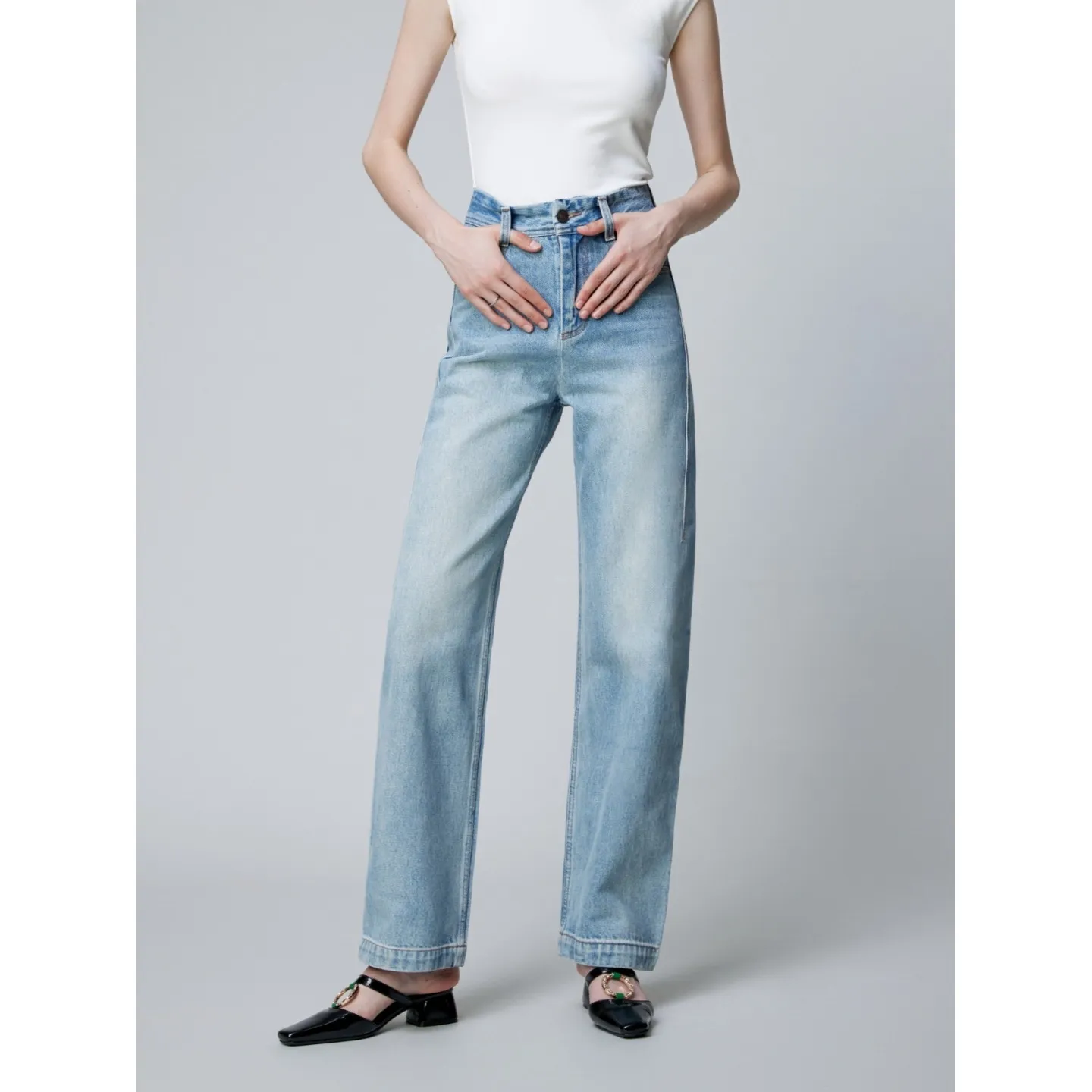 Women's High-Waisted Straight Leg Jeans - Premium Denim, Slimming Fit, Light Luxury Texture, Spring Fashion 2026 - Available in Three Colors thumbnail 8