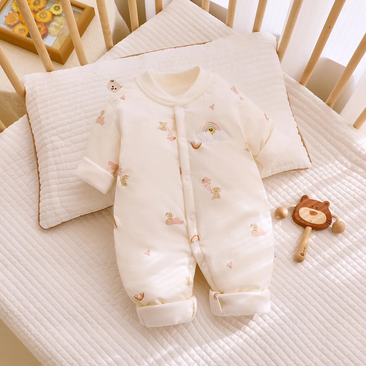 Newborn Baby Winter Cotton Padded Jacket 0-12 Months - Warm, Lightweight, Comfortable Outwear for Infants - Autumn/Spring One-Piece Jumpsuit showcase 2