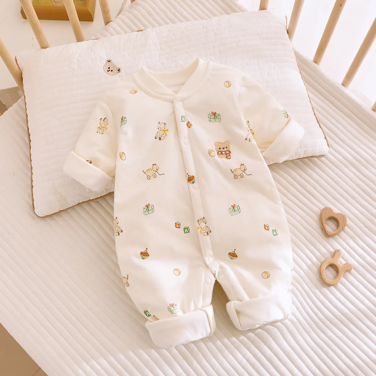 Newborn Baby Winter Cotton Padded Jacket 0-12 Months - Warm, Lightweight, Comfortable Outwear for Infants - Autumn/Spring One-Piece Jumpsuit thumbnail 1