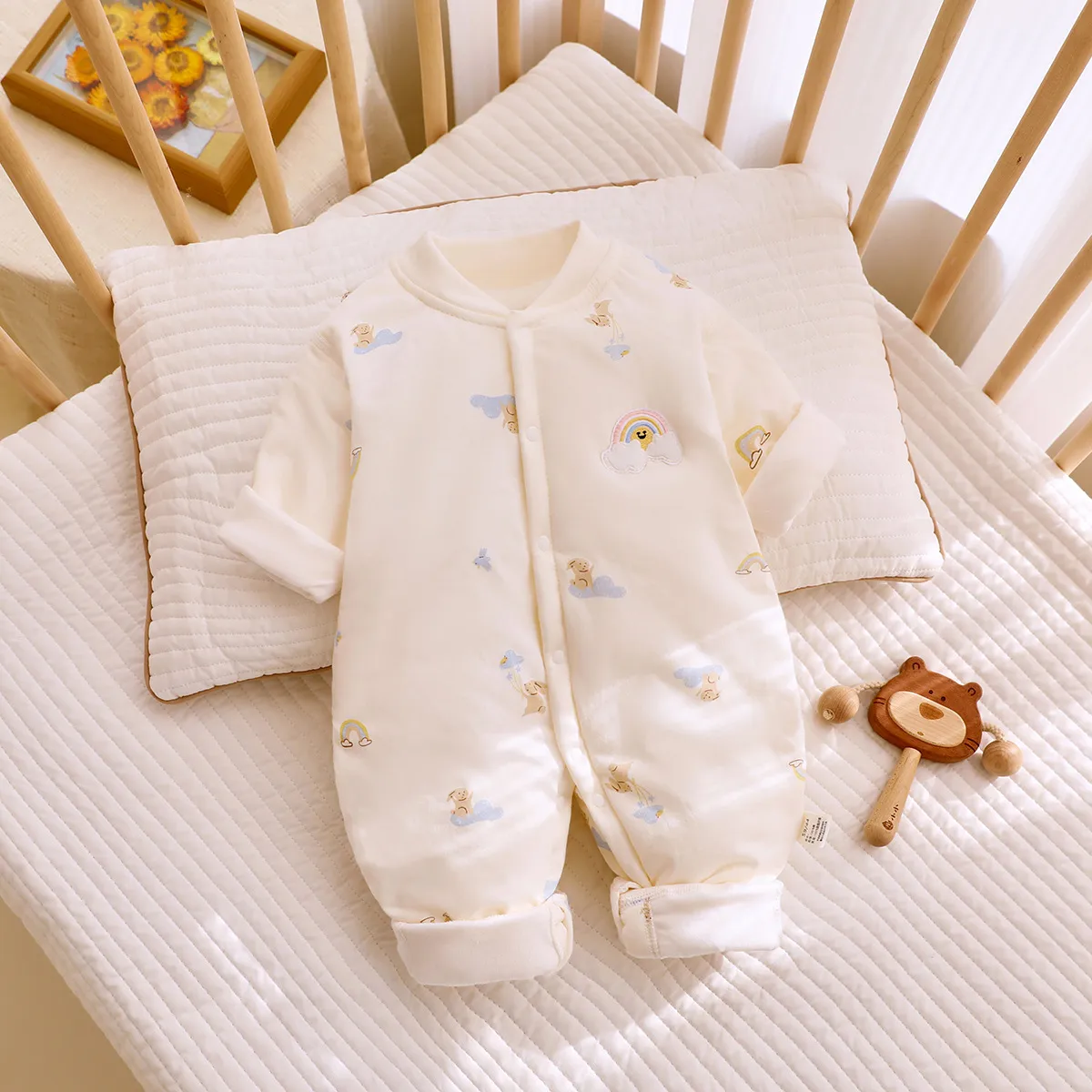 Newborn Baby Winter Cotton Padded Jacket 0-12 Months - Warm, Lightweight, Comfortable Outwear for Infants - Autumn/Spring One-Piece Jumpsuit thumbnail 2