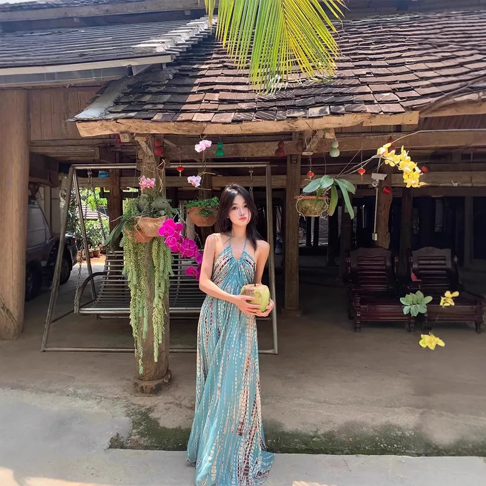 Women's Bohemian Halter Sling Dress - Retro Style Sexy Backless Seaside Holiday Dress for Women, Xishuangbanna Thailand Inspired thumbnail 1