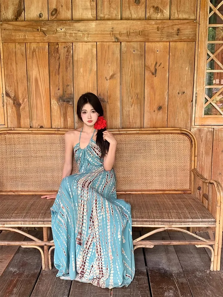 Women's Bohemian Halter Sling Dress - Retro Style Sexy Backless Seaside Holiday Dress for Women, Xishuangbanna Thailand Inspired showcase 2