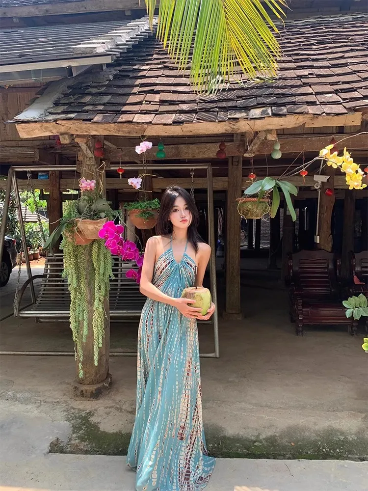 Women's Bohemian Halter Sling Dress - Retro Style Sexy Backless Seaside Holiday Dress for Women, Xishuangbanna Thailand Inspired showcase 1