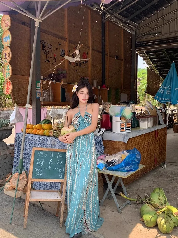 Women's Bohemian Halter Sling Dress - Retro Style Sexy Backless Seaside Holiday Dress for Women, Xishuangbanna Thailand Inspired showcase 5